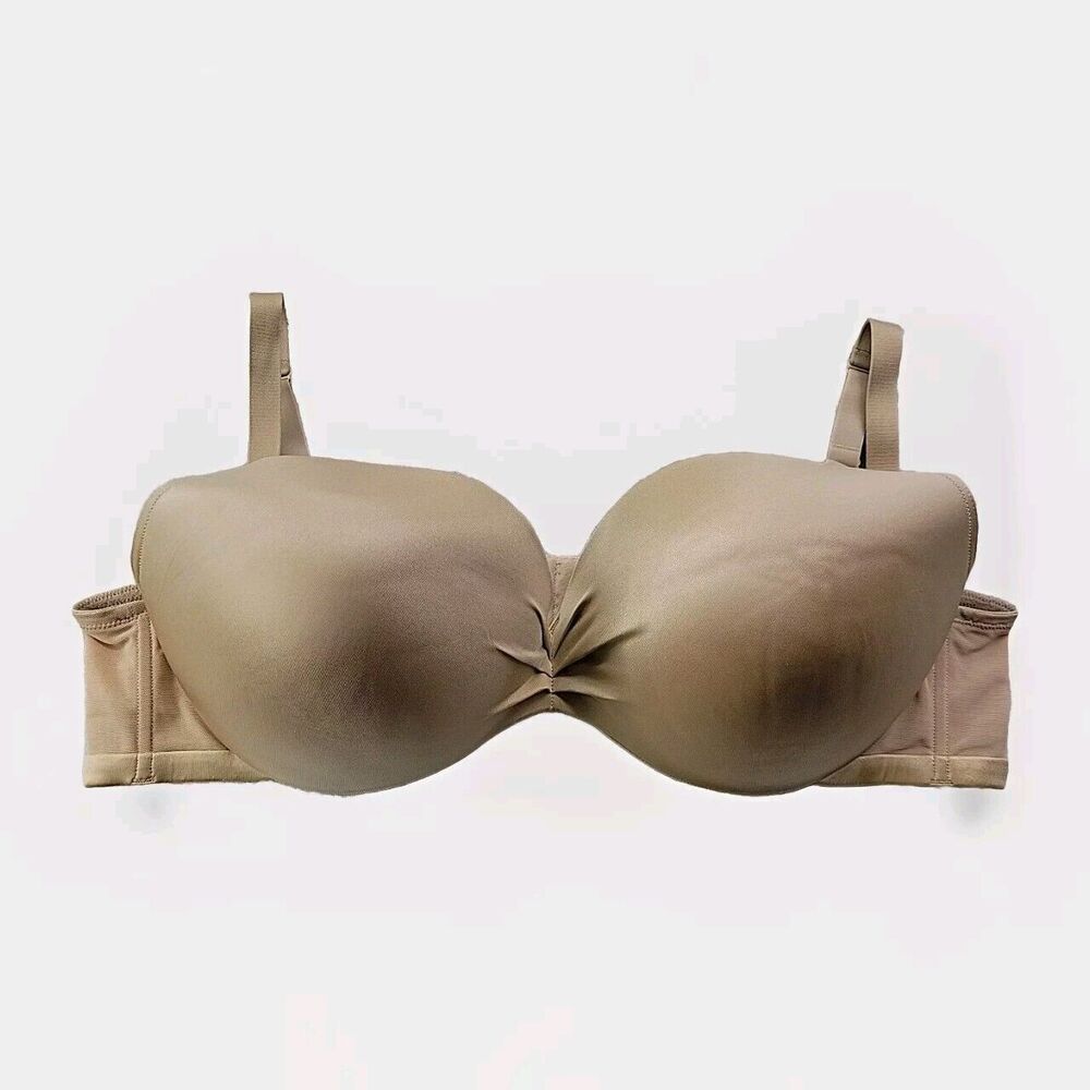 Cacique Max Swell Plunge Women's 48D Nude Bra Lined Underwire Wide Strap Smooth